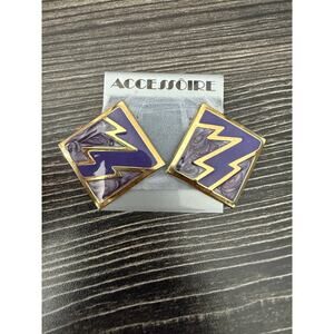 6/$25 Vintage NWT Accessories XL Diamond Shaped Royal Gold and Purple Studs